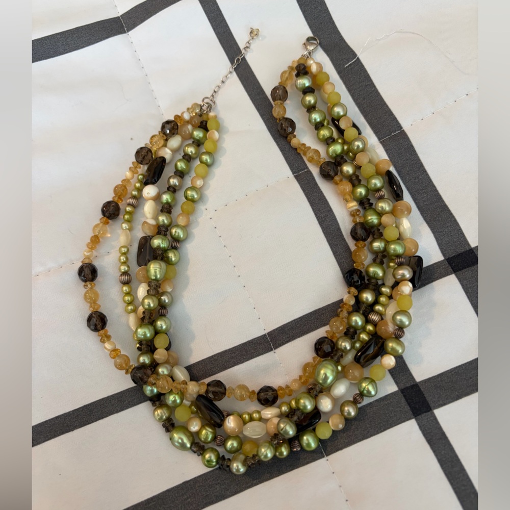 Ross-Simons Multi Stone Necklace in Brown and Green Tones